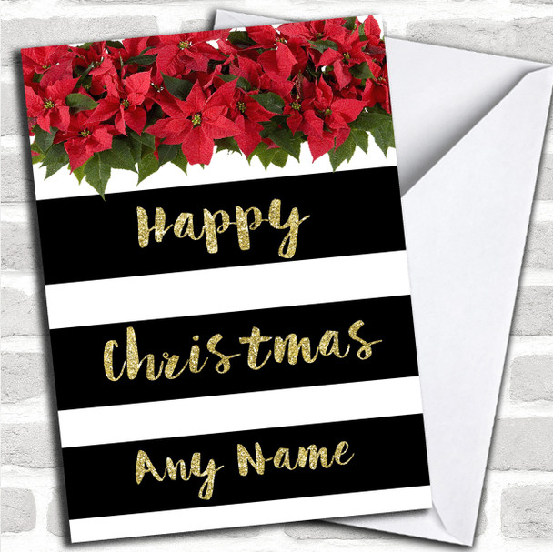 Black & White Stripy Personalized Christmas Card