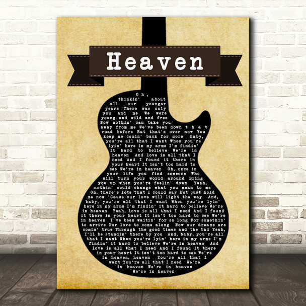 Bryan Adams Heaven Black Guitar Song Lyric Quote Print