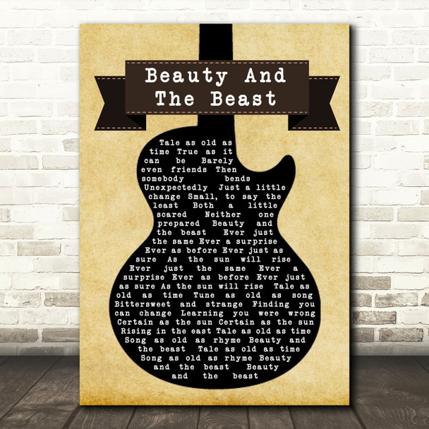 Celine Dion Beauty And The Beast Black Guitar Song Lyric Quote Print