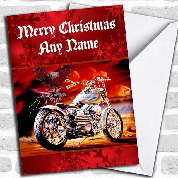 Red Harley Davidson Motorbike Personalized Christmas Card