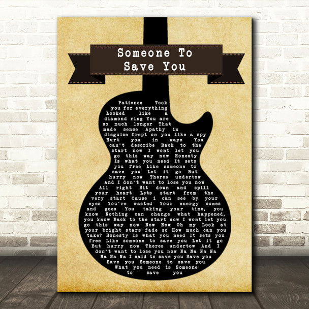 OneRepublic Someone To Save You Black Guitar Song Lyric Quote Print