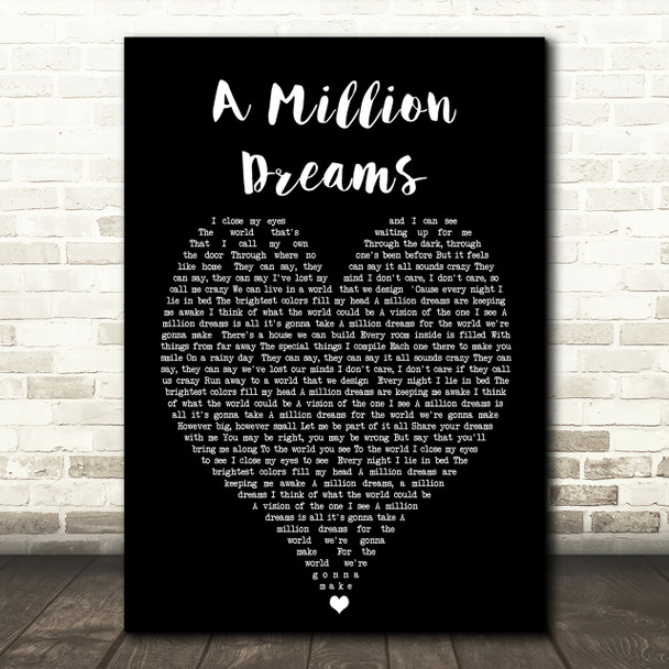 A Million Dreams The Greatest Showman Black Heart Song Lyric Quote Print