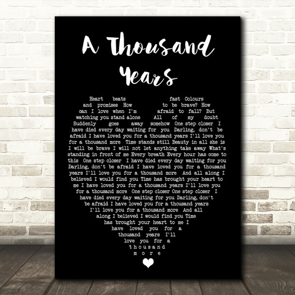 A Thousand Years Christina Perri Black Heart Quote Song Lyric Print