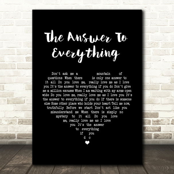 David Alexander The Answer To Everything Black Heart Song Lyric Quote Print