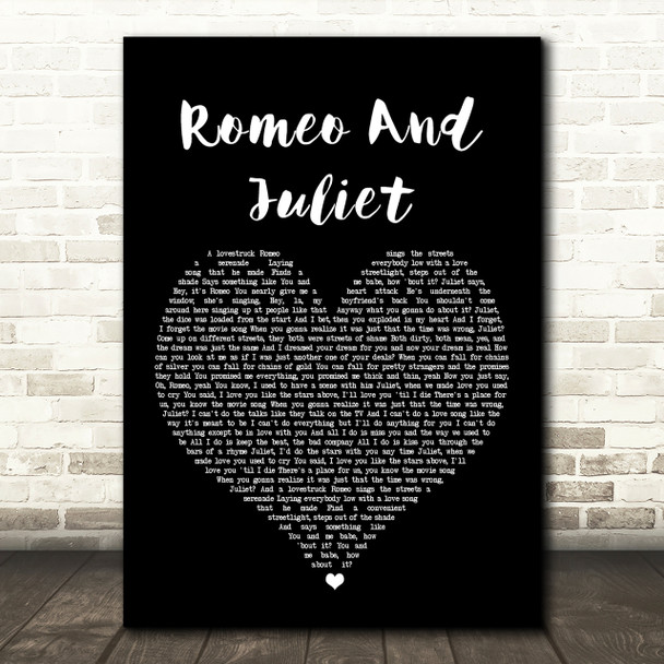 Dire Straits Romeo And Juliet Black Heart Song Lyric Quote Print