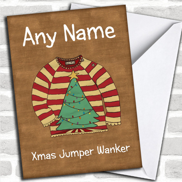 Funny Xmas Tree Jumper Brown Personalized Christmas Card