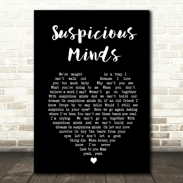Elvis Presley Suspicious Minds Black Heart Song Lyric Quote Print Elvis Presley Suspicious Minds Black Heart Song Lyric Quote Print