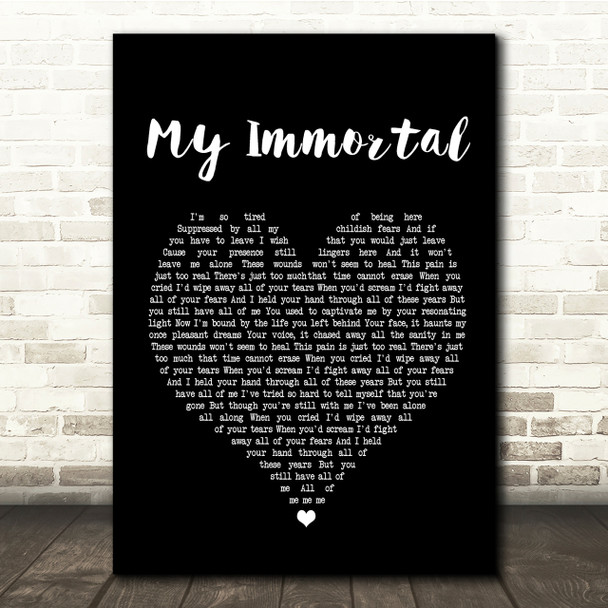 Evanescence My Immortal Black Heart Song Lyric Quote Print