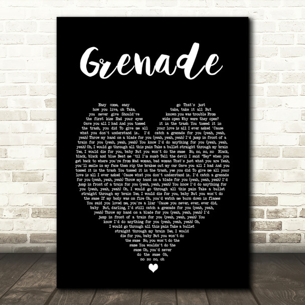 Grenade Bruno Mars Black Heart Song Lyric Quote Print