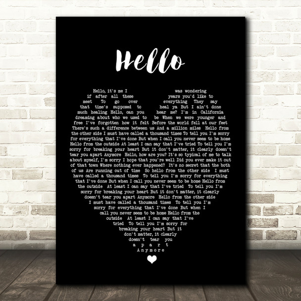 Hello Adele Black Heart Quote Song Lyric Print