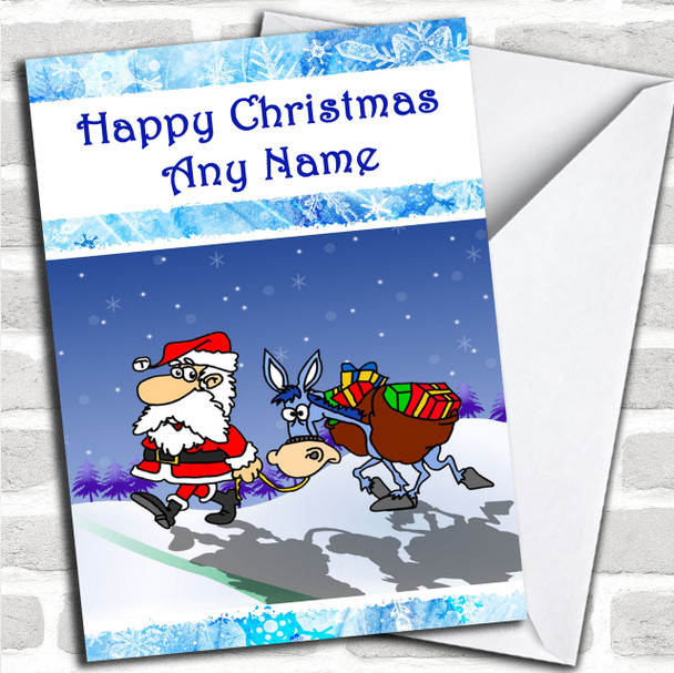 Funny Santa And Donkey Christmas Card Personalized