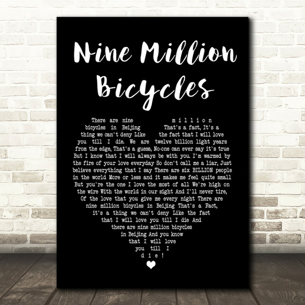 Katie Melua Nine Million Bicycles Black Heart Song Lyric Quote Print