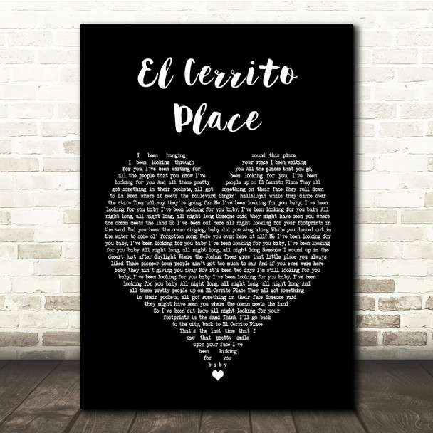 Kenny Chesney El Cerrito Place Black Heart Song Lyric Quote Print