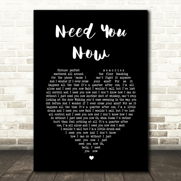 Lady Antebellum Need You Now Black Heart Song Lyric Quote Print