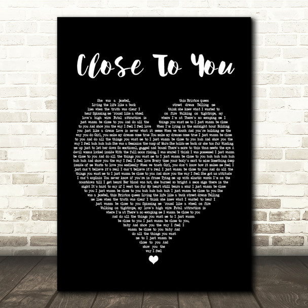 Maxi Priest Close To You Black Heart Song Lyric Quote Print