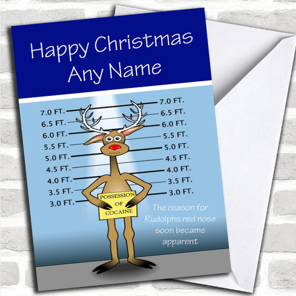 Funny Rudolph's Habit Personalized Christmas Card