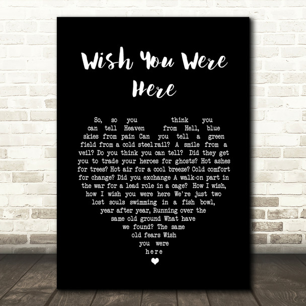 Pink Floyd Wish You Were Here Black Heart Song Lyric Quote Print