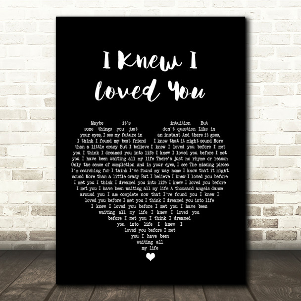 Savage Garden I Knew I Loved You Black Heart Song Lyric Quote Print