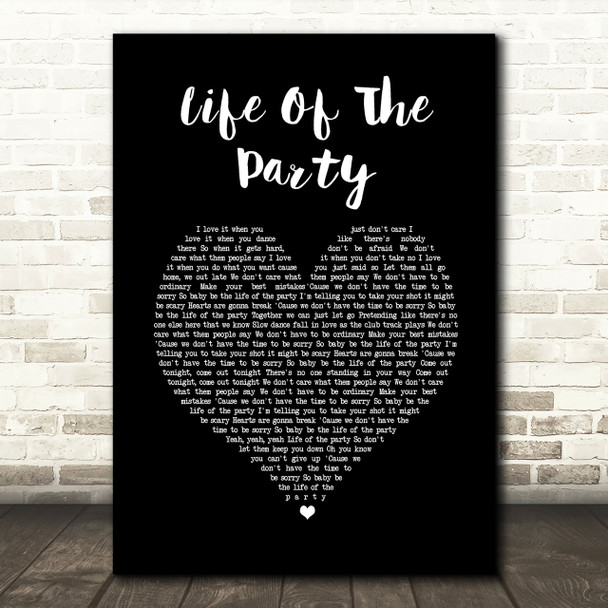 Shawn Mendes Life Of The Party Black Heart Song Lyric Quote Print