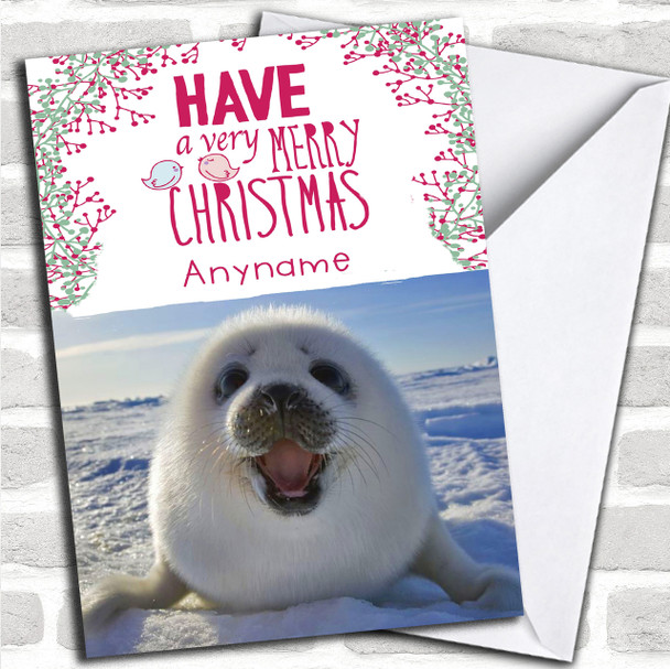 Funny Cute Seal Personalized Christmas Card