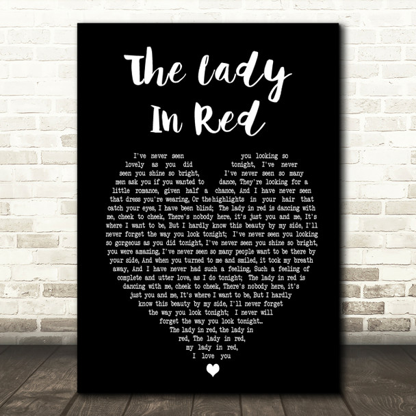 The Lady In Red Chris De Burgh Black Heart Song Lyric Quote Print