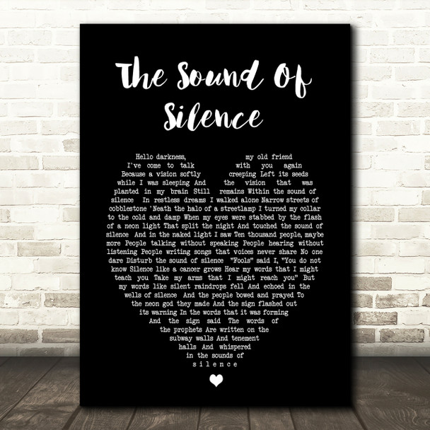 The Sound Of Silence Simon & Garfunkel Black Heart Song Lyric Quote Print