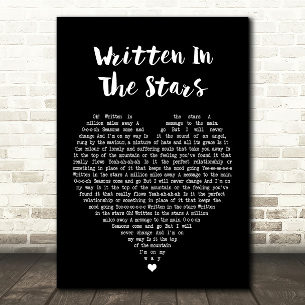 Tinie Tempah Written In The Stars Black Heart Song Lyric Quote Print