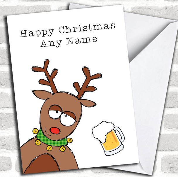 Drunk Reindeer Personalized Christmas Card