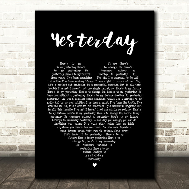 Yesterday Imagine Dragons Black Heart Song Lyric Quote Print