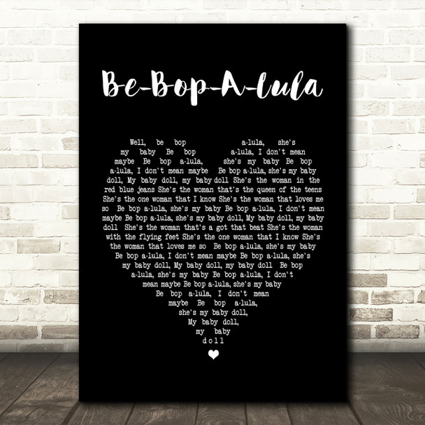 Gene Vincent Be-Bop-A-Lula Black Heart Song Lyric Quote Print