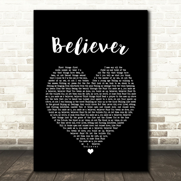 Imagine Dragons Believer Black Heart Song Lyric Quote Print