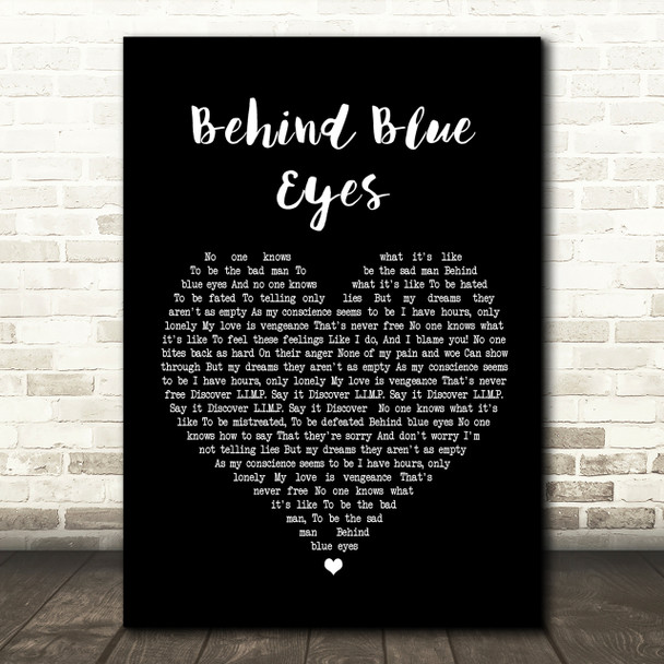 Limp Bizkit Behind Blue Eyes Black Heart Song Lyric Quote Print