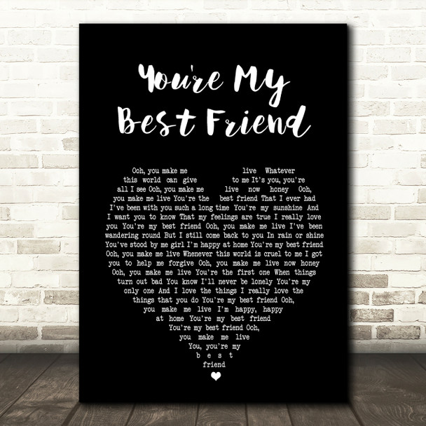 Queen You're My Best Friend Black Heart Song Lyric Quote Print