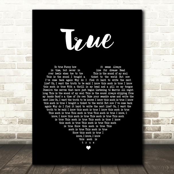 Spandau Ballet True Black Heart Song Lyric Quote Print