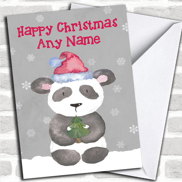 Watercolour Snowy Panda Personalized Christmas Card