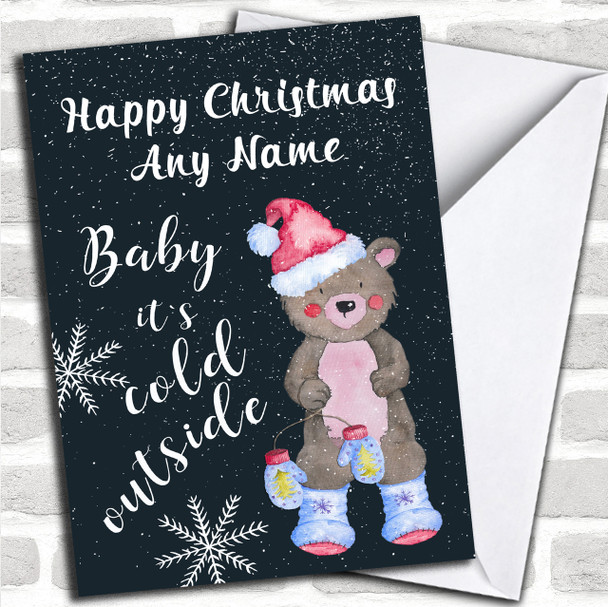 Teddy In Snowfall Chalk Effect Personalized Christmas Card