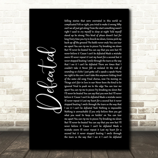 Anastacia Defeated Black Script Song Lyric Quote Print