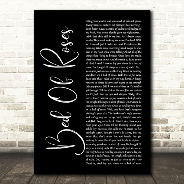 Bon Jovi Bed Of Roses Black Script Song Lyric Quote Print