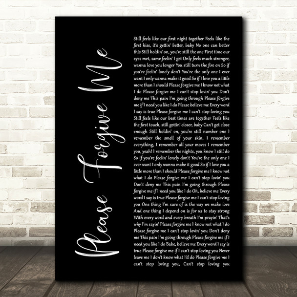 Bryan Adams Please Forgive Me Black Script Song Lyric Quote Print