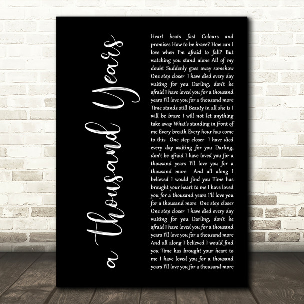 Christina Perri A Thousand Years Black Script Song Lyric Quote Print