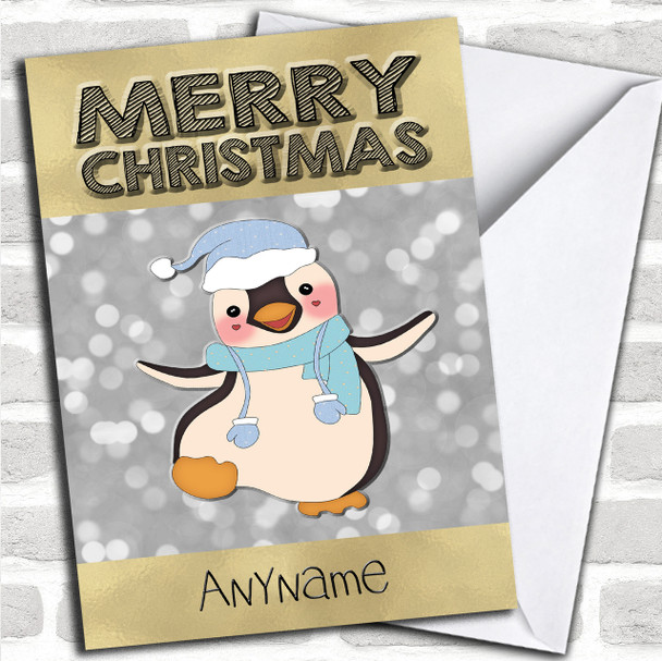 Silver Penguin Personalized Christmas Card