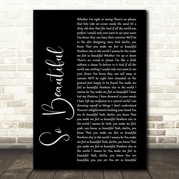 Darren Hayes So Beautiful Black Script Song Lyric Quote Print