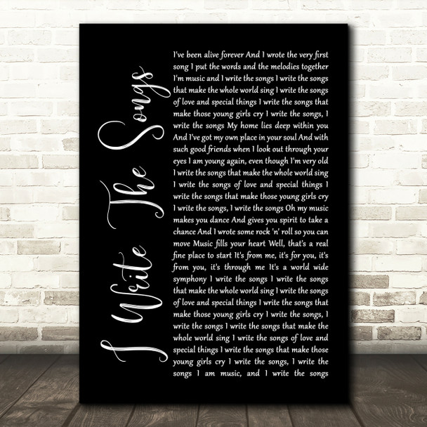 David Cassidy I Write The Songs Black Script Song Lyric Quote Print