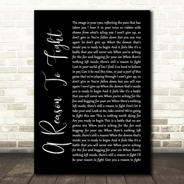 Disturbed A Reason To Fight Black Script Song Lyric Quote Print
