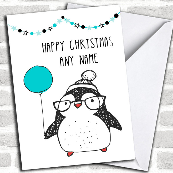 Penguin In Glasses Personalized Christmas Card