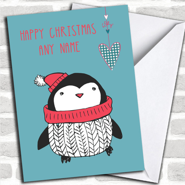 Penguin In A Scarf Personalized Christmas Card