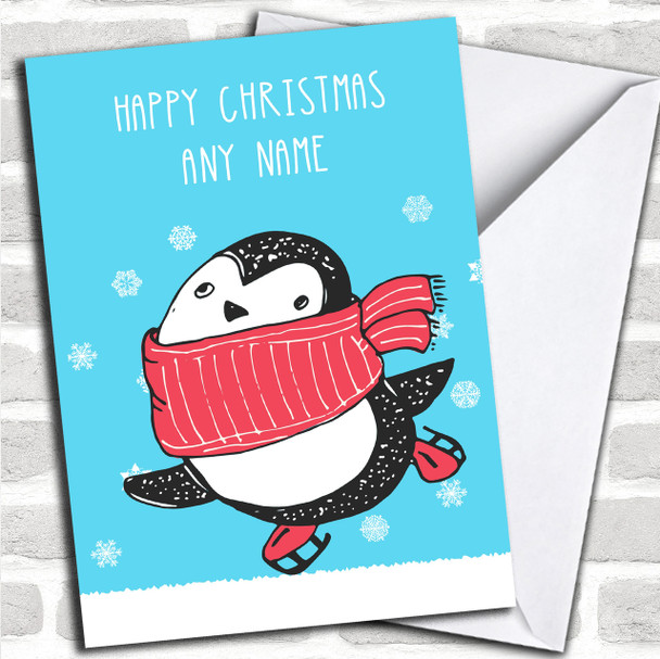 Ice Skating Penguin Personalized Christmas Card