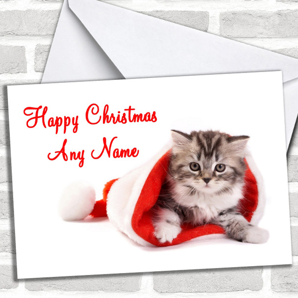 Fluffy Cat Christmas Card Personalized