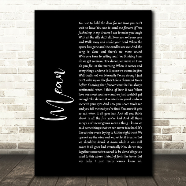 Pink Mean Black Script Song Lyric Quote Print