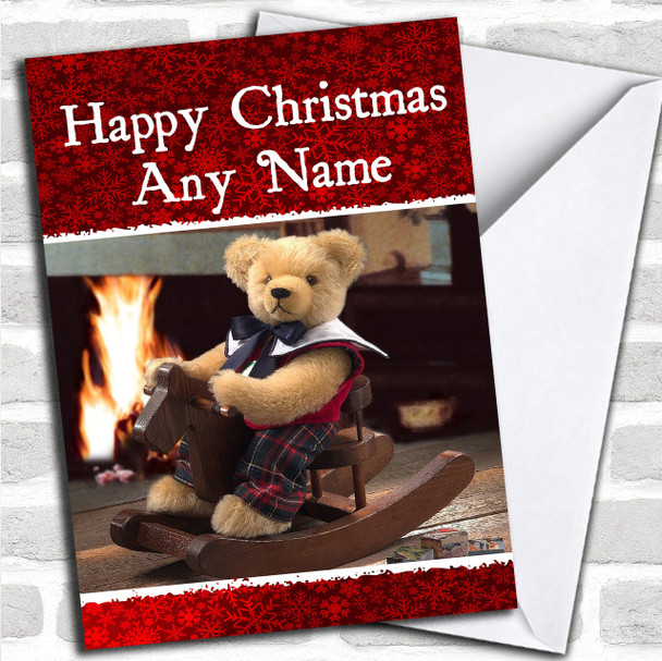 Teddy On Rocking Horse Christmas Card Personalized